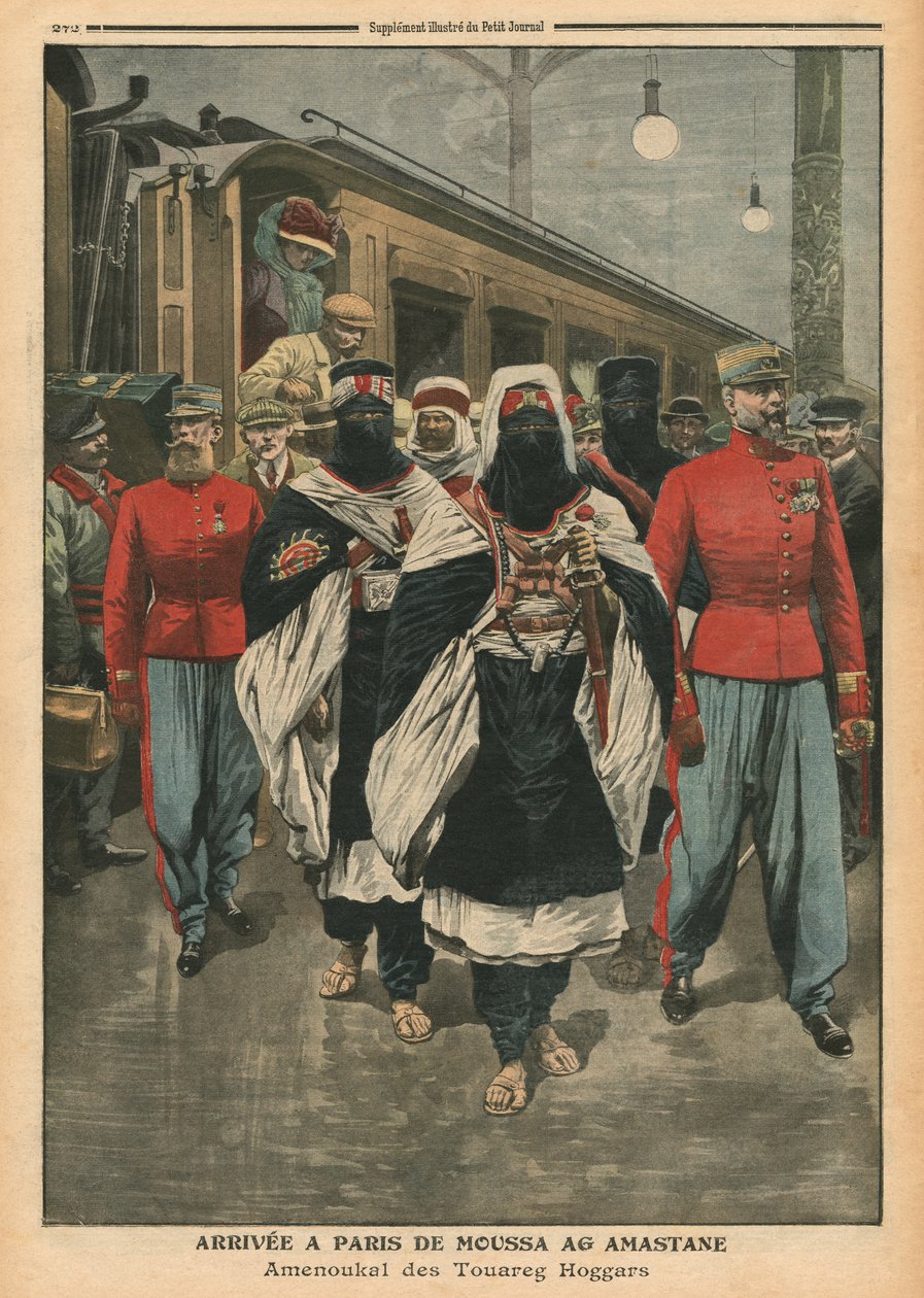 Moussa Ag Amastane Párizsba érkezik, illusztráció a „Le Petit Journal”-ból, illusztrációk, 1910. augusztus 21. alkotó: French School