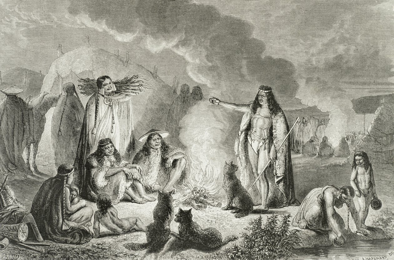 Patagóniai bennszülöttek az 1850-es években, a „Le Tour du Monde”-ból, amely Párizsban jelent meg, 1860-as években alkotó: French School