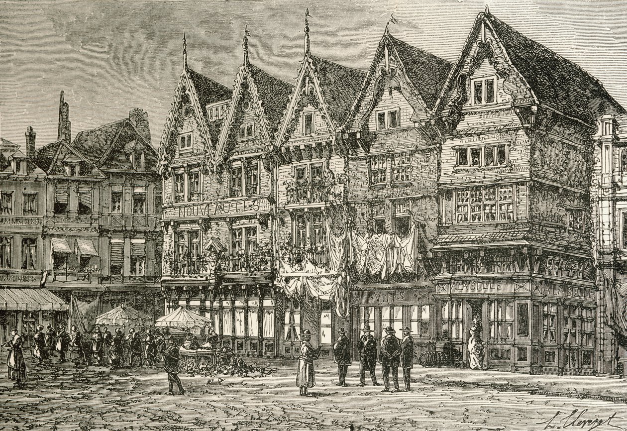 Régi házak a franciaországi Valenciennes-ben a 19. században, Samuel G. Green tiszteletes "French Pictures" című, 1878-ban megjelent művéből. alkotó: French School
