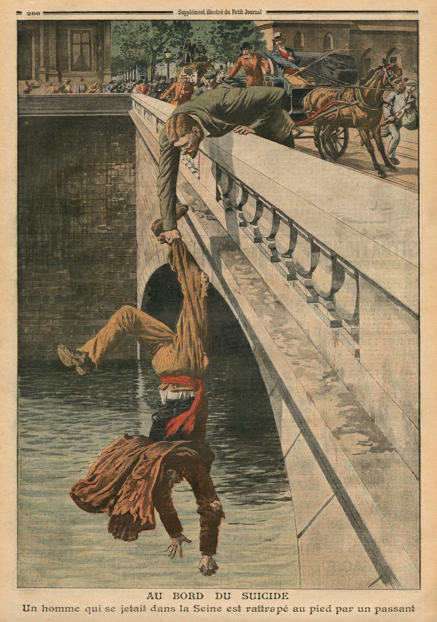 Az öngyilkosság szélén, illusztráció a "Le Petit Journal" illusztrált mellékletéből, 1910. június 19. alkotó: French School