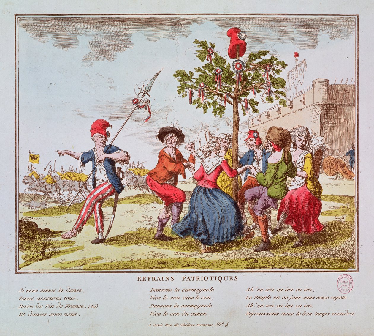 Hazafias refrén: francia forradalmárok a Szabadság fája körül táncolnak a carmagnole-val, 1792 körül alkotó: French School