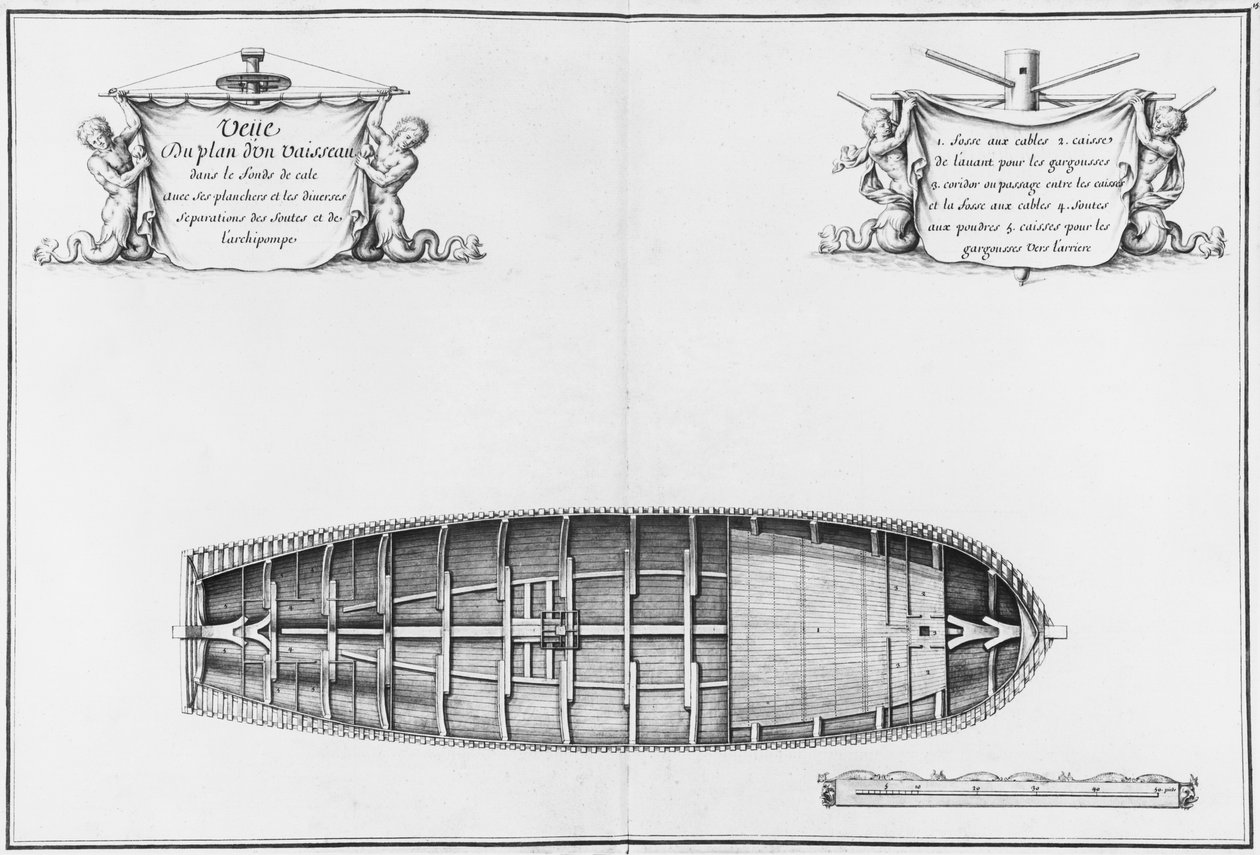 Egy hajó rakterének terve, az Atlas de Colbert illusztrációja, 15. tábla (ceruza és WC papíron) alkotó: French School