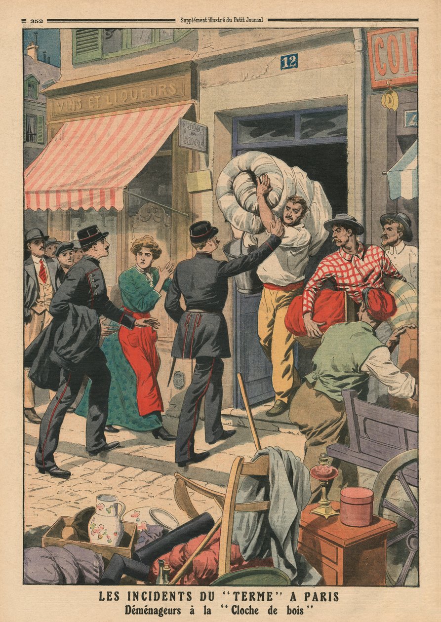 Termelési problémák Párizsban, titkos elmozdító férfiak, illusztráció a „Le Petit Journal”-ból, Illustre melléklet, 1911. október 29. alkotó: French School