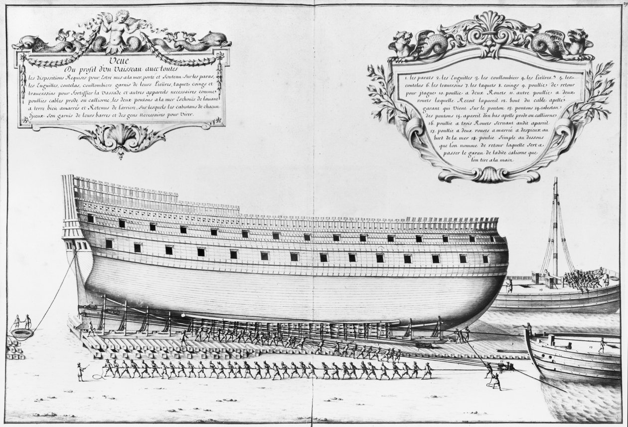 Vízre készülő hajó profilja, illusztráció az Atlas de Colbertből, 29. tábla (ceruza és WC papíron) alkotó: French School
