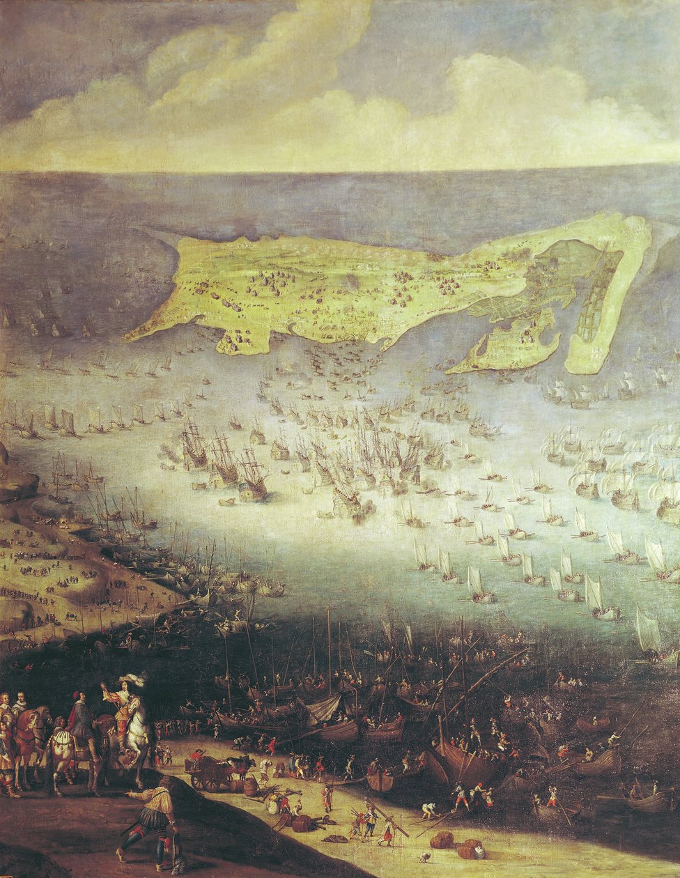 Az Ile de Re ostromának feloldása, 1627. november 8. (a részleteket lásd a 158116 és 182427 dokumentumokban). alkotó: French School