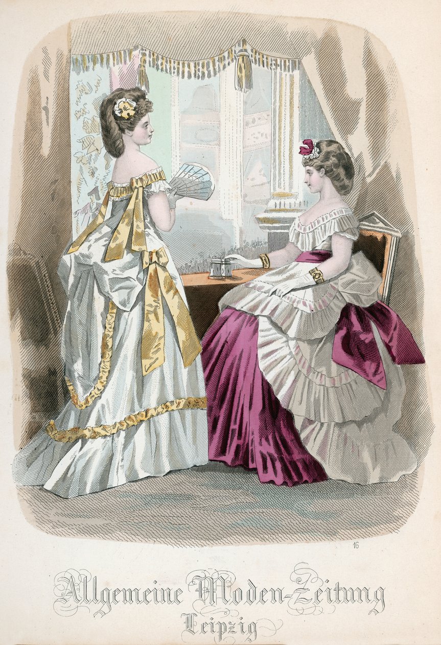 Two Ladies, divattányér az Allgemeine Moden-Zeitungból, Lipcse, 1872 alkotó: French School