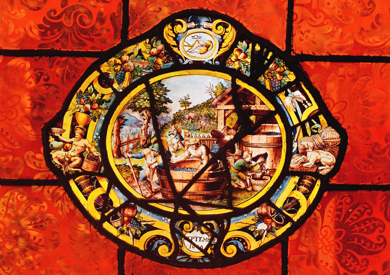 Szeptembert ábrázoló ablak, Montigny (ólomüveg) alkotó: French School