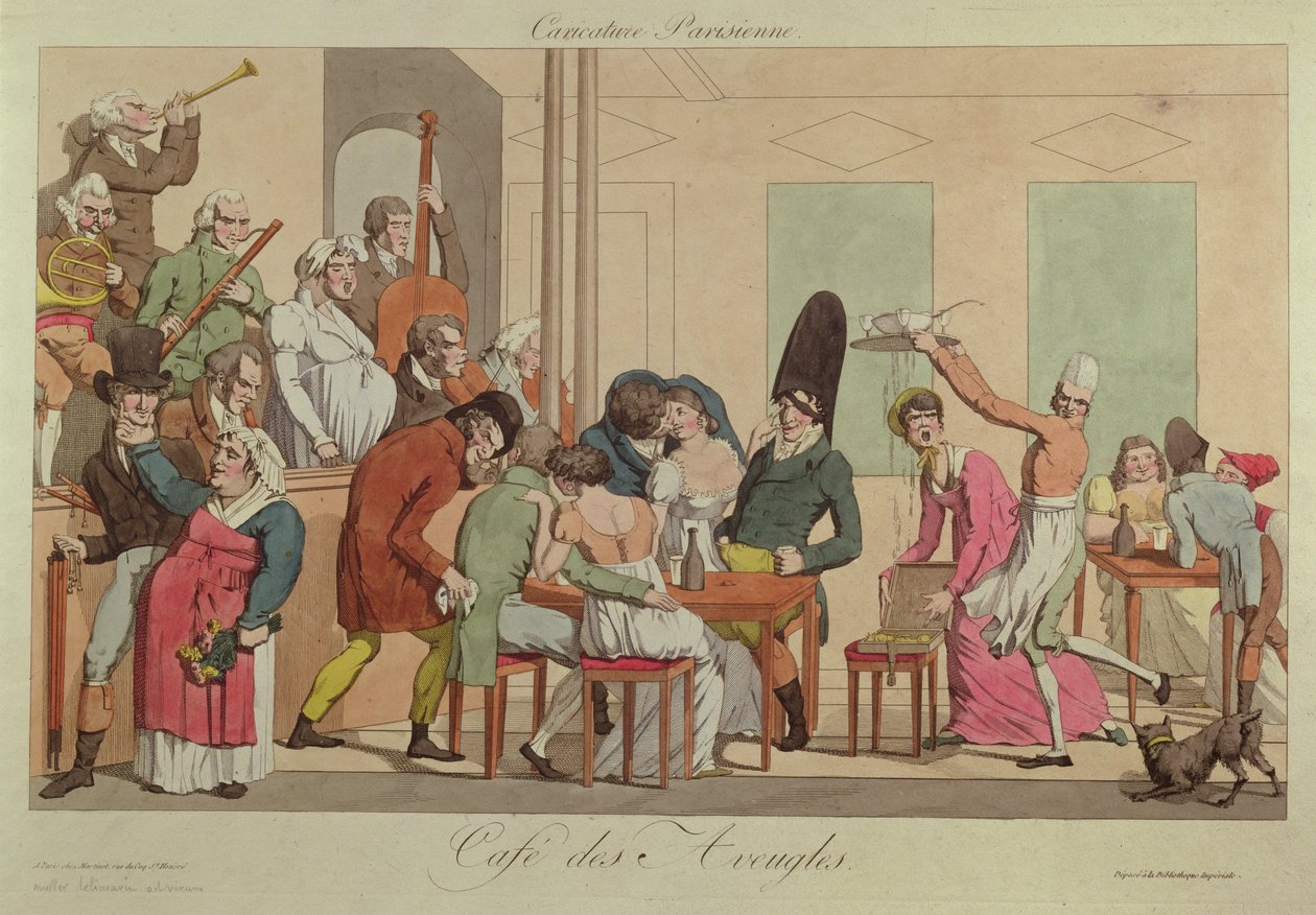 A Cafe des Aveugles karikatúrája, 1800 körül alkotó: French School