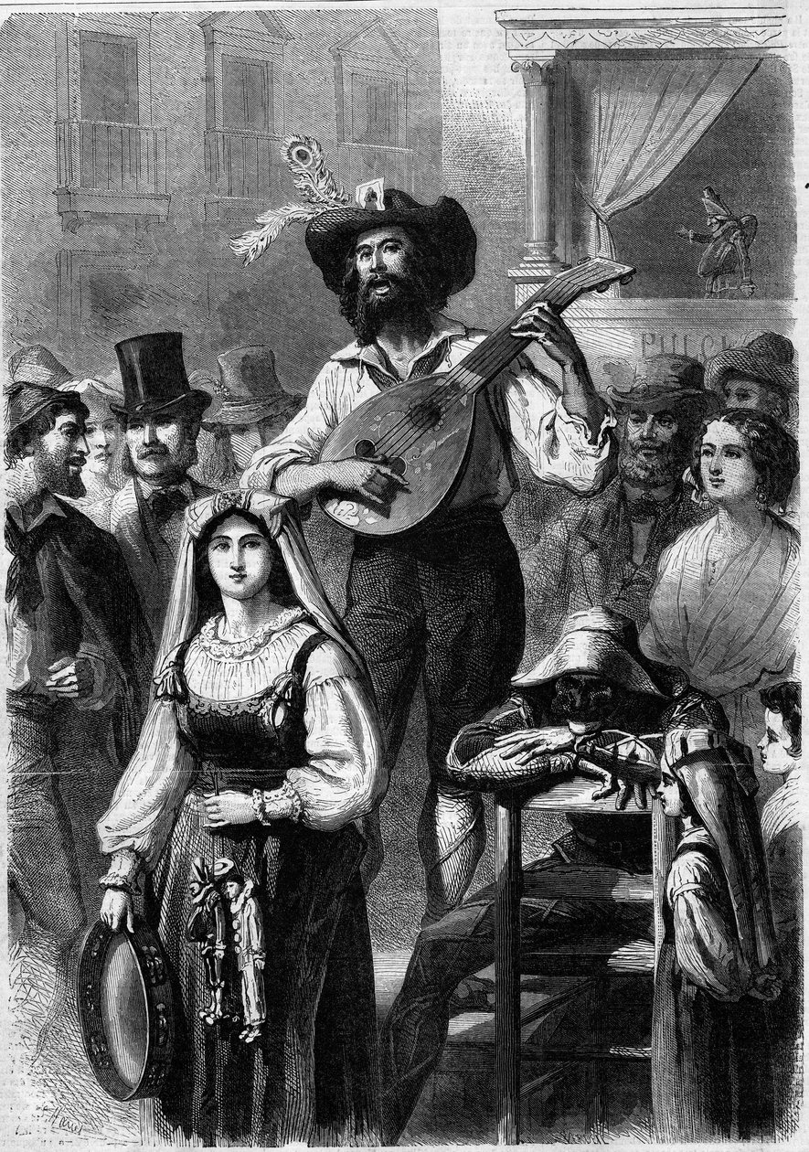 Mandolin játékos egy olaszországi utcában alkotó: French School