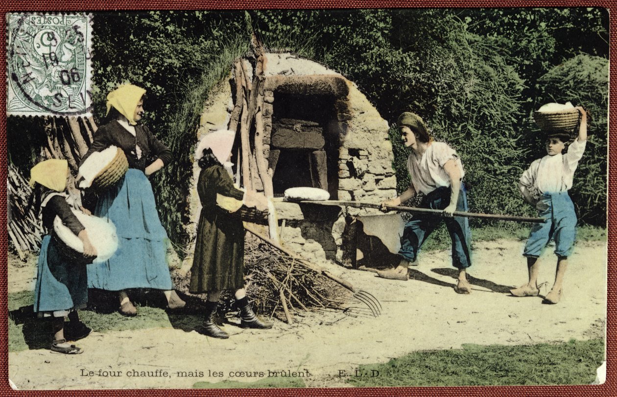 Kommunális sütőt ábrázoló képeslap, 1906 alkotó: French School