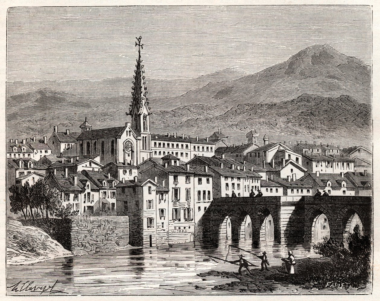 Saint-Antonin-Noble-Val (Saint Antonin Noble Val) - Languedoc-Roussillon-Midi-Pyrenee - metszet „France illustree: Geography, History, Statistical Administration” V.A. Maláta-barna. 1884 alkotó: French School