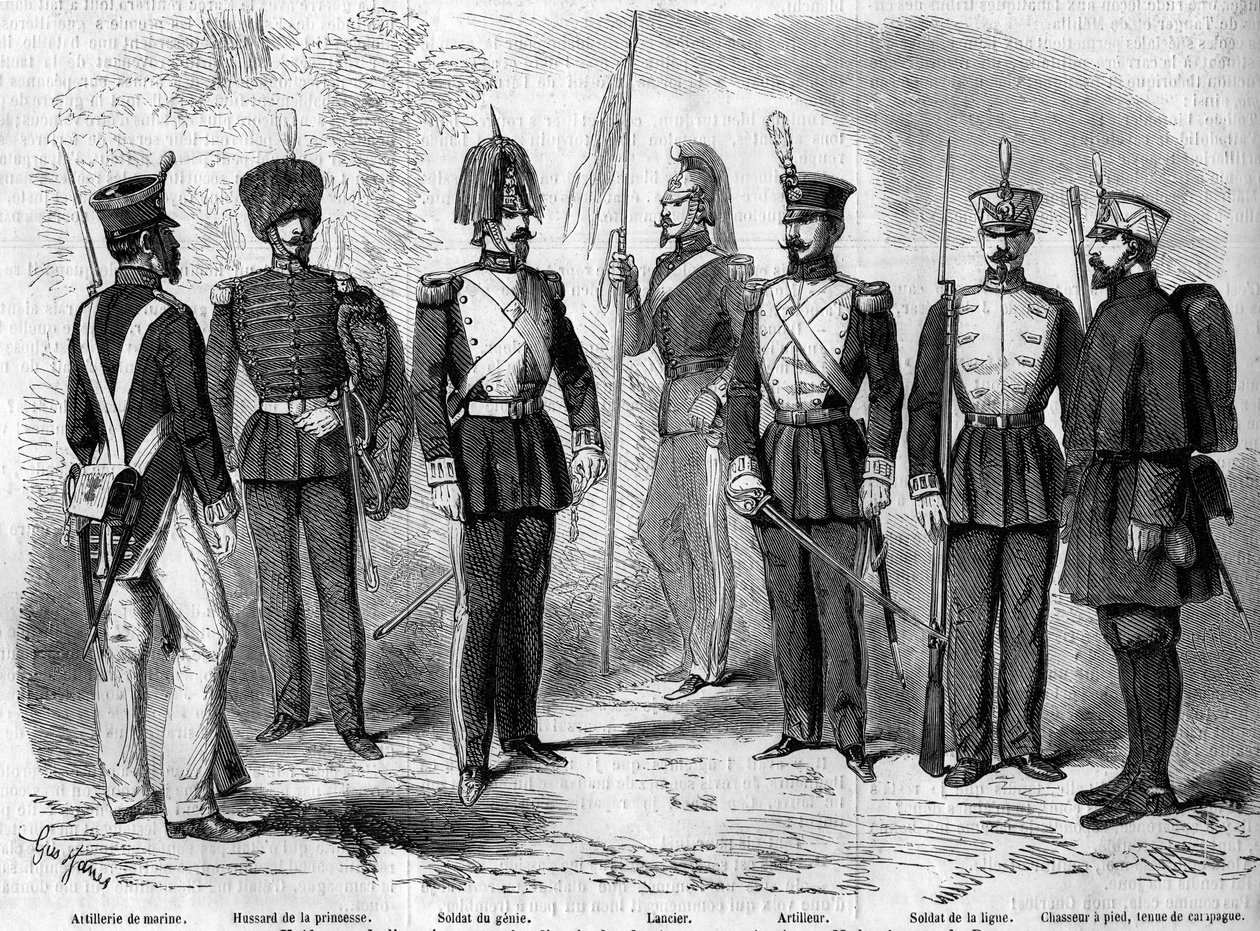 A spanyol hadsereg egyenruhája alkotó: French School