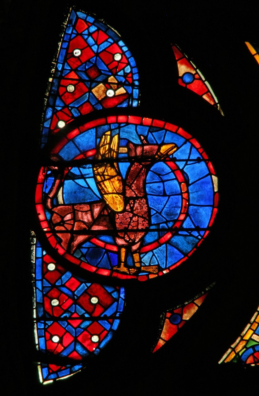 A w115 ablak egy szárnyas fenevadat ábrázol alkotó: French School