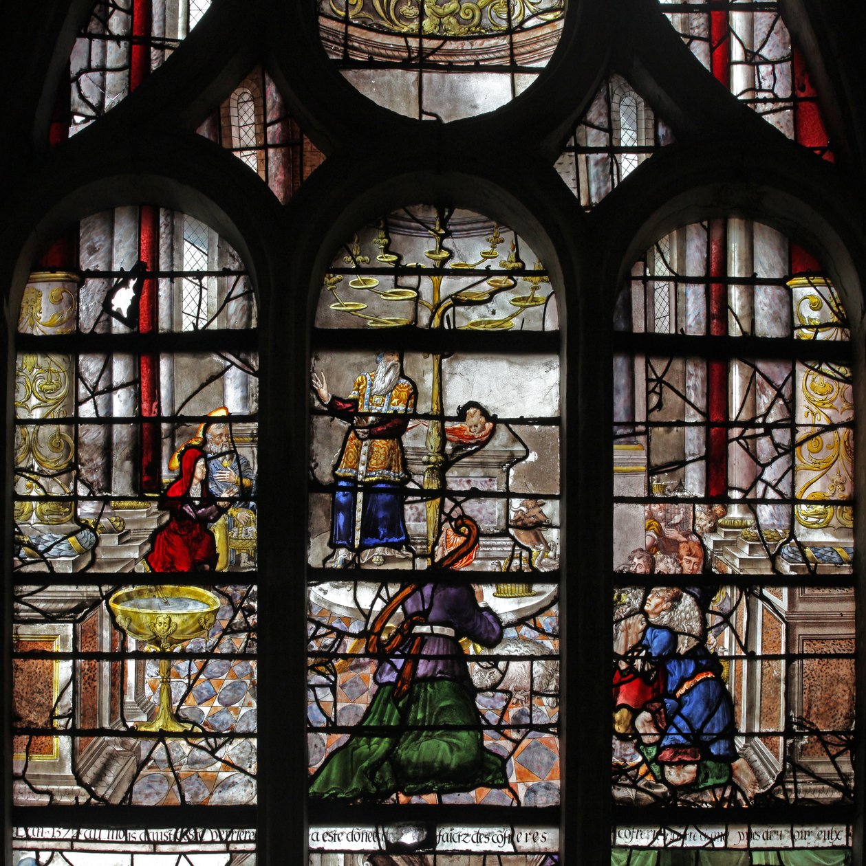 A w26-os ablak Anne és Joachims Offeringot ábrázolja alkotó: French School