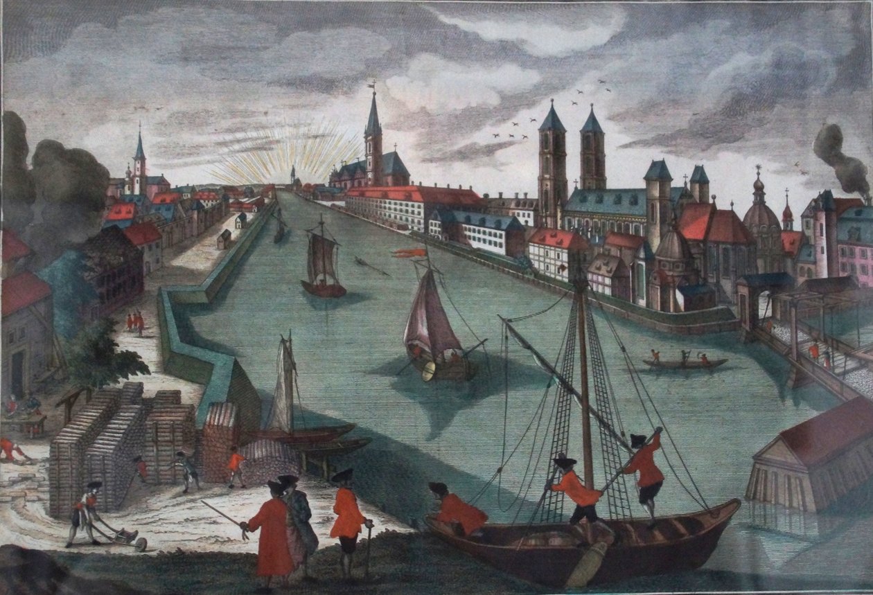 Wroclaw, kilátás keletről a katedrális szigetéről alkotó: Friedrich Bernhard Werner