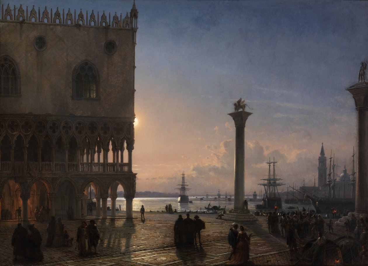 Holdfényes kilátás a Piazza San Marco -ra San Giorgio Maggiore felé alkotó: Friedrich Nerly