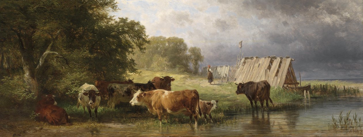 A többi tehéncsorda a tó partján alkotó: Friedrich Johann Voltz