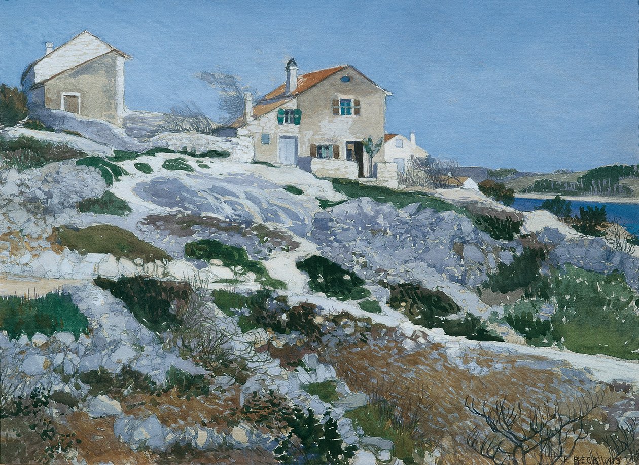 Halászházak Lussinon alkotó: Friedrich Beck
