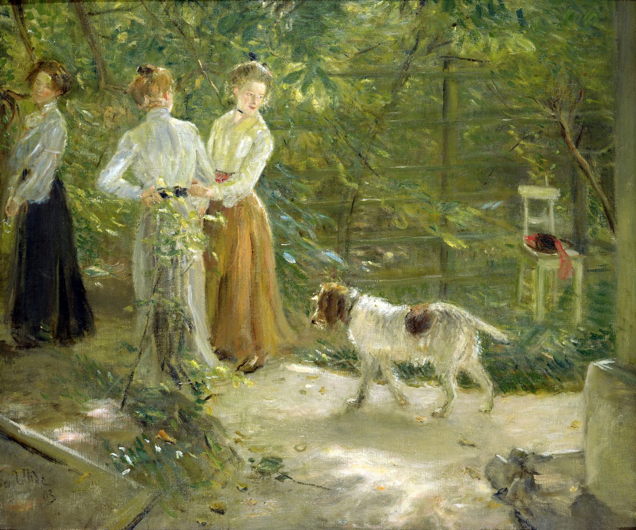 Kilátás a művész kertjére lányaival, 1903 alkotó: Fritz von Uhde