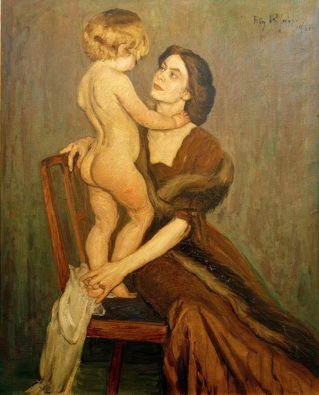 Hölgy gyermekkel alkotó: Fritz Rhein