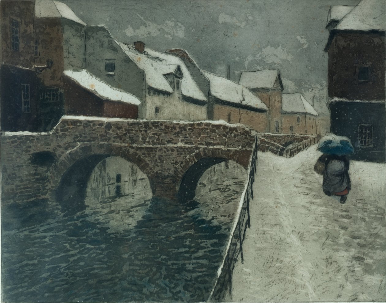 Híd Amiensben (színes rézkarc) alkotó: Fritz Thaulow