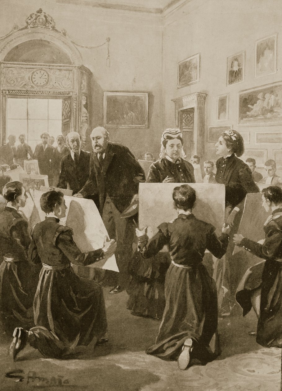 A kékruhás fiúk rajzokat mutatnak Viktória királynőnek a Buckingham-palotában, 1873. április 3., a 