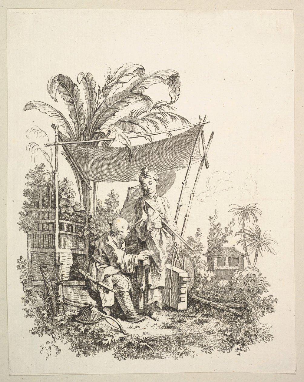 Nő, aki érdekességeket mutat a katonának, kb. 1742. alkotó: Gabriel Huquier