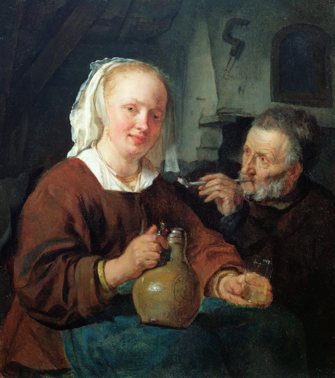 Egy férfi és egy nő a bornál alkotó: Gabriel Metsu