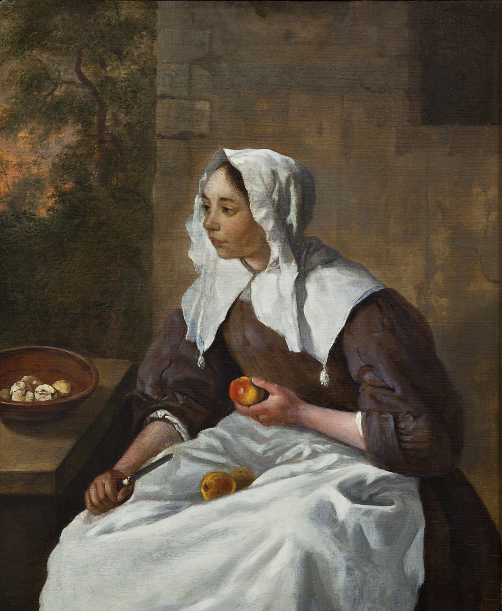 Lány almát hámoz (olaj, panel) alkotó: Gabriel Metsu
