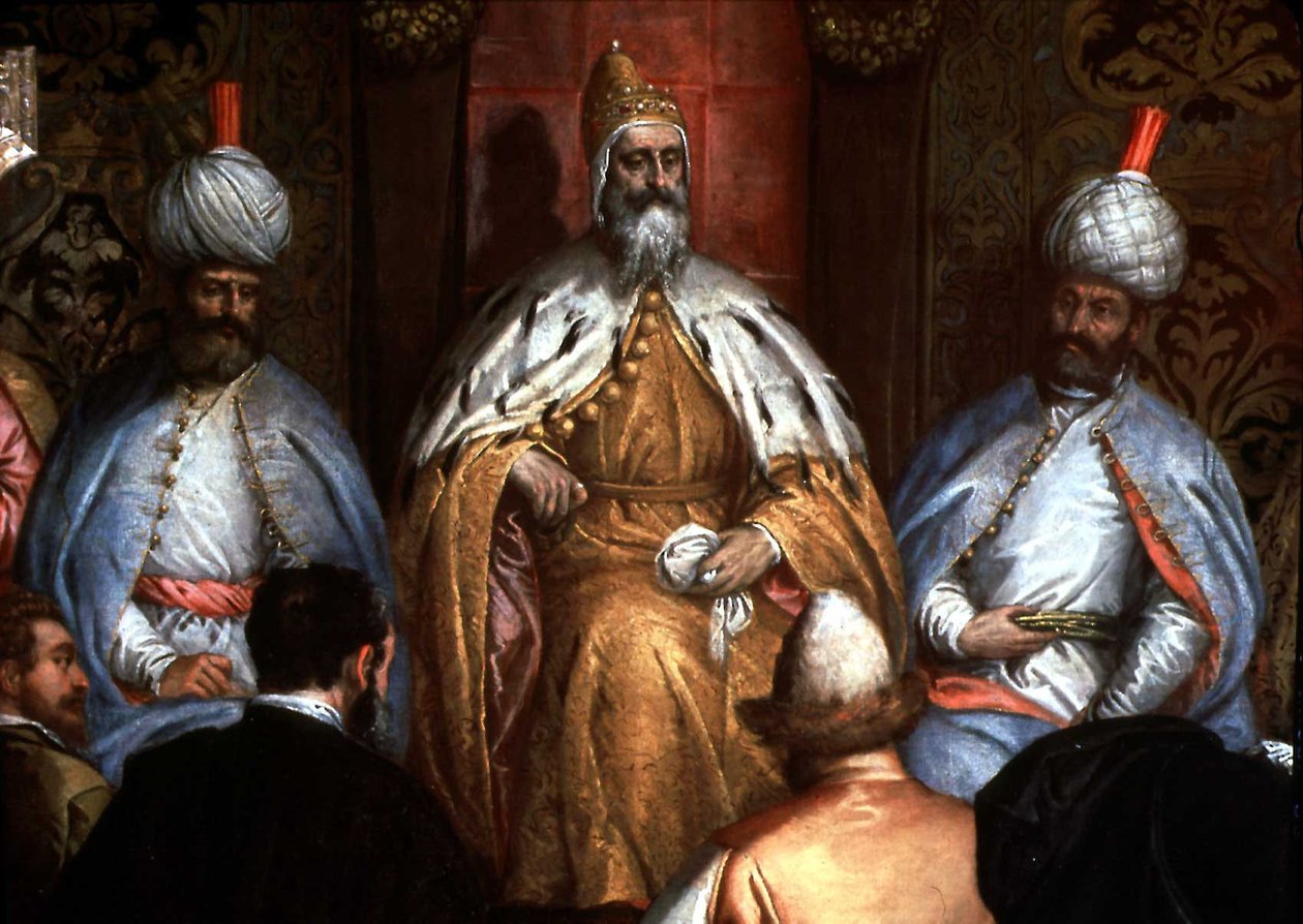 Marino Grimani (1532-1605) fogadja a perzsa nagykövetet alkotó: Gabriele Caliari