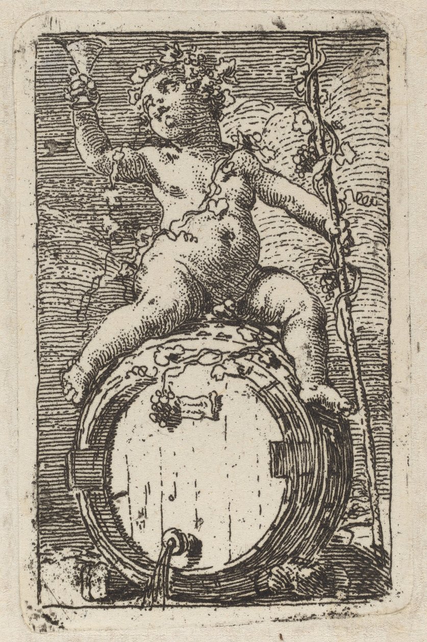 A csecsemő Bacchus Astride egy boros hordó alkotó: Gaetano Gandolfi