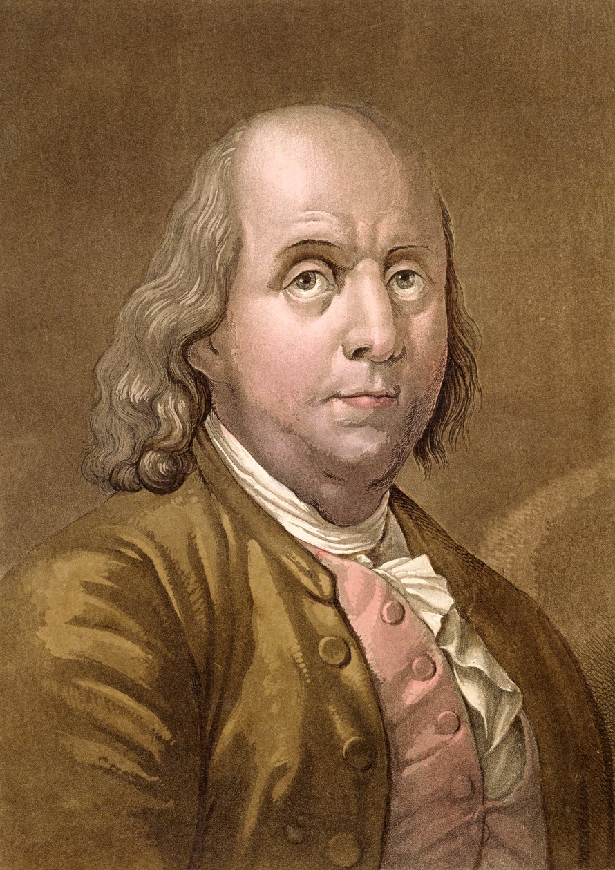 Benjamin Franklin (1706-90) portréja, Jules Ferrario "Le Costume Ancien et Moderne" című művéből, 1820 körül. alkotó: Gallo Gallina