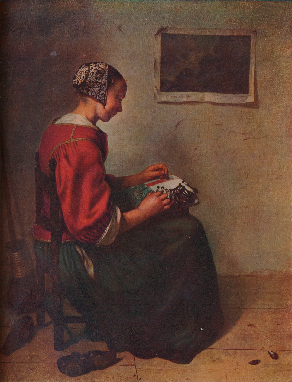 "A csipkeverő", 1662 alkotó: Gaspar Netscher
