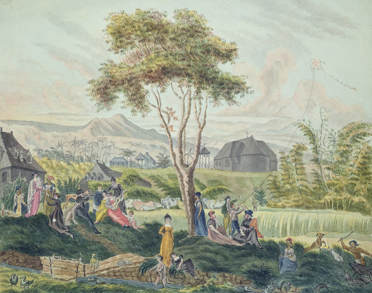 Családi parti Saint-Benoitban, Ile de la Reunionban, 1813. augusztus alkotó: Genevieve Sophie Marie Adele Patu de Rosemont