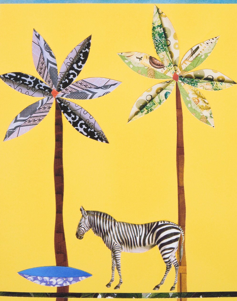 Zebra kék tállal (kollázs) alkotó: Genevieve French