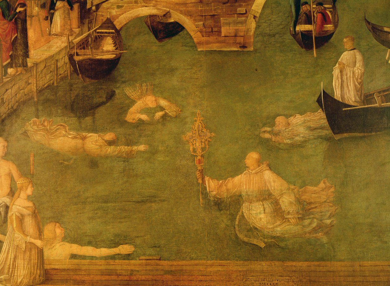 Kereszt csodája a S. Lorenzo hídnál, úszó szerzetesek részlete, 1500 tempera vásznon alkotó: Gentile Bellini