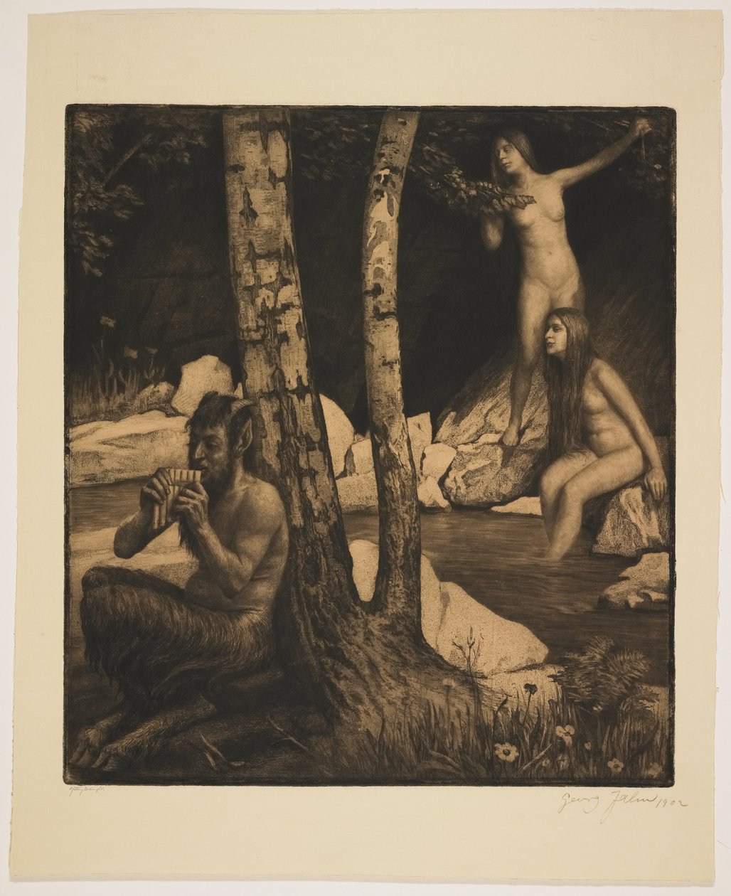 Fluting Faun (metszet és metszet) alkotó: Georg Jahn