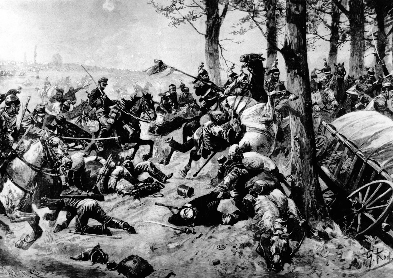 A francia páncélos lovas katonák rohamozni a sedani csatában 1870. szeptember 1-én alkotó: Georg Koch
