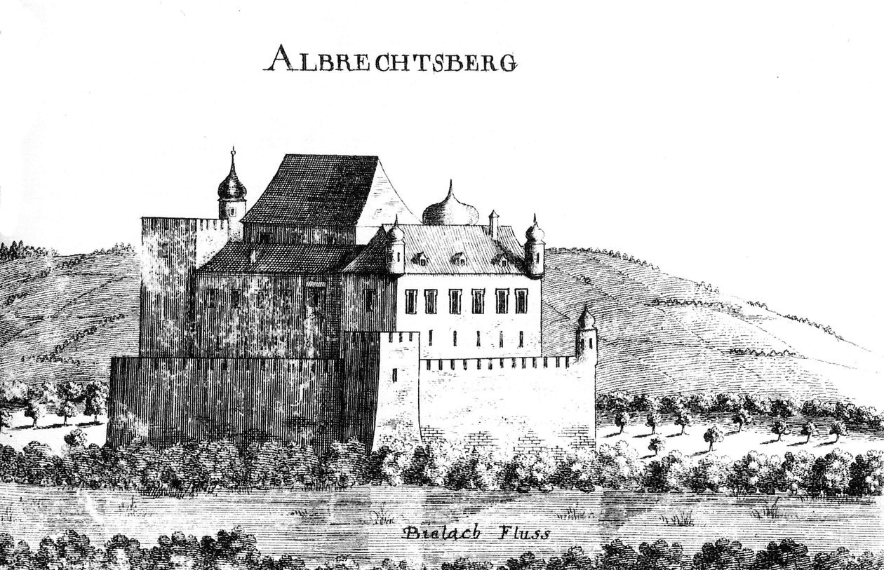 Az Albrechtsberg -kastély Vischer -metszete 1672 körül alkotó: Georg Matthaus Vischer