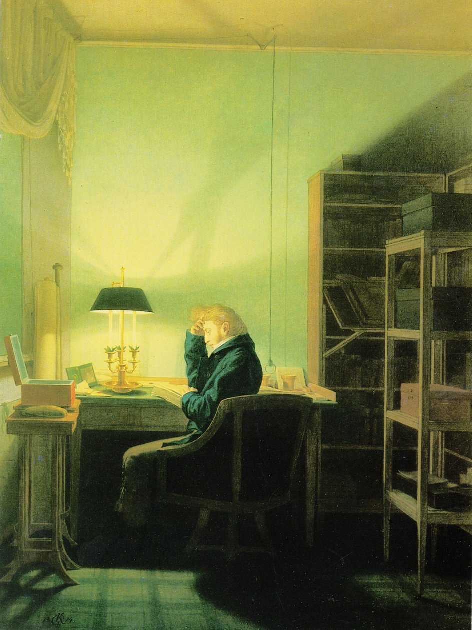 Férfi olvasás lámpafénynél alkotó: Georg Friedrich Kersting