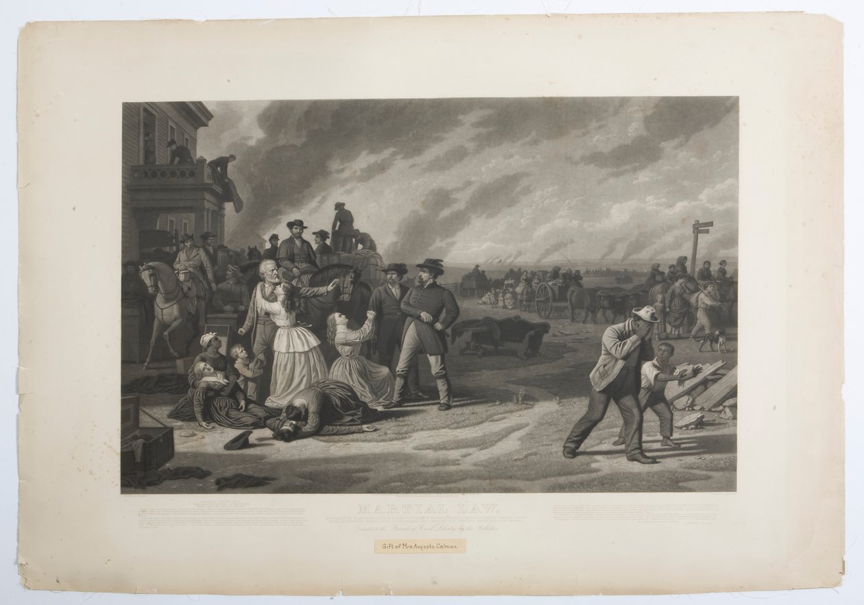 Nyomtatvány a civilek lakóhelyükről történő evakuálásáról a szövetségi csapatok által, a 11. általános parancs értelmében. alkotó: George Caleb Bingham