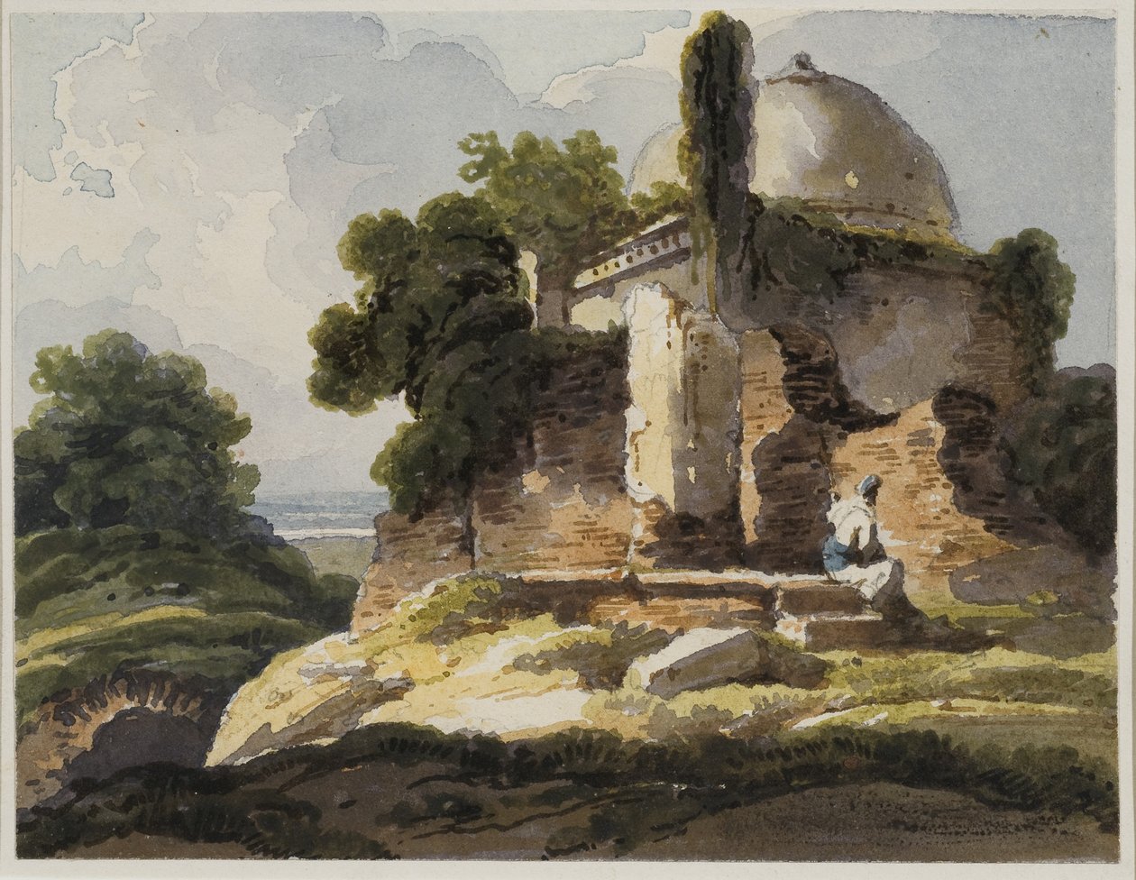 Tájkép muzulmán sírboltokkal, 1819 (wc, papír) alkotó: George Chinnery