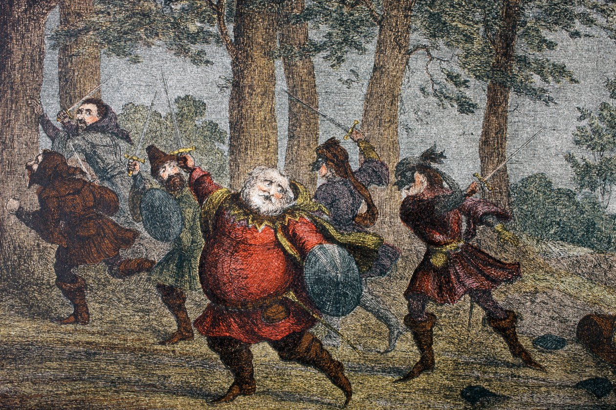 „Falstaff halálra izzad, és a sovány földet zsírozza, miközben sétál”, 1890 alkotó: George Cruikshank