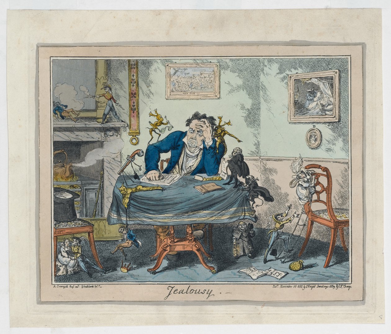 Féltékenység, 1825 (kézzel színezett metszet) alkotó: George Cruikshank