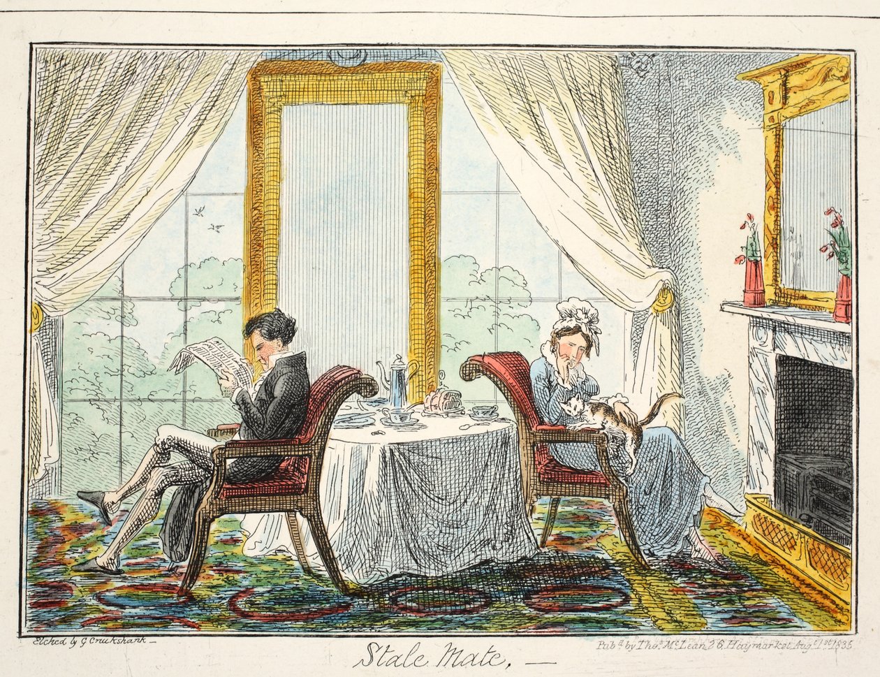 Patthelyzet, kocsma. 1835 (kézzel színezett rézkarc) alkotó: George Cruikshank