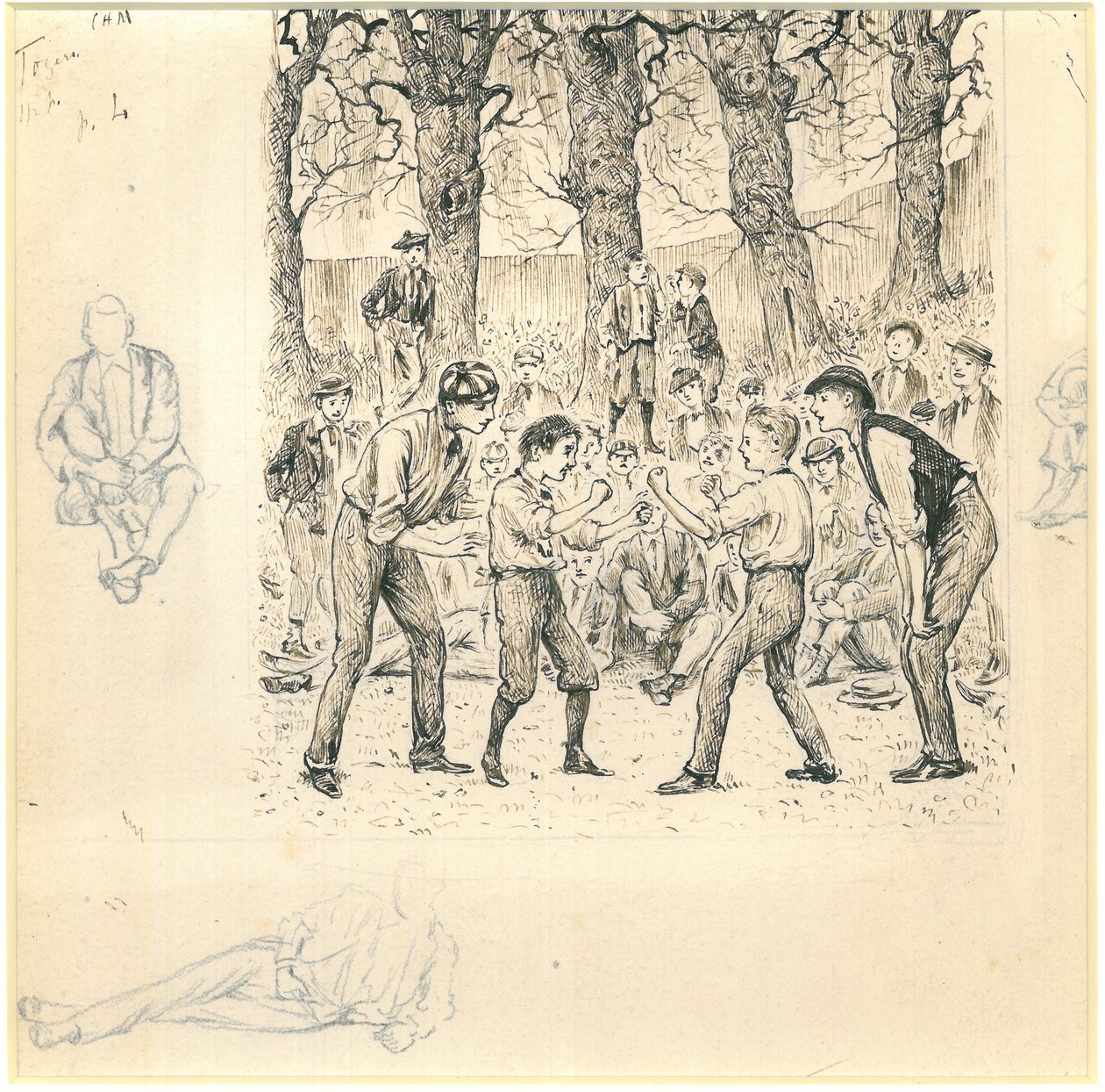 School Boys Fighting (toll és tus ceruzával, papírra) alkotó: George du Maurier