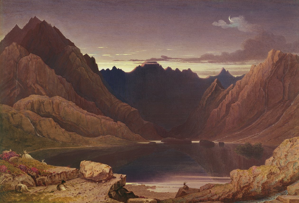 Loch Coruisk, Skye-sziget – Dawn, 1826–1832 körül (wc és gumi a kártyán lerakva) alkotó: George Fennel Robson