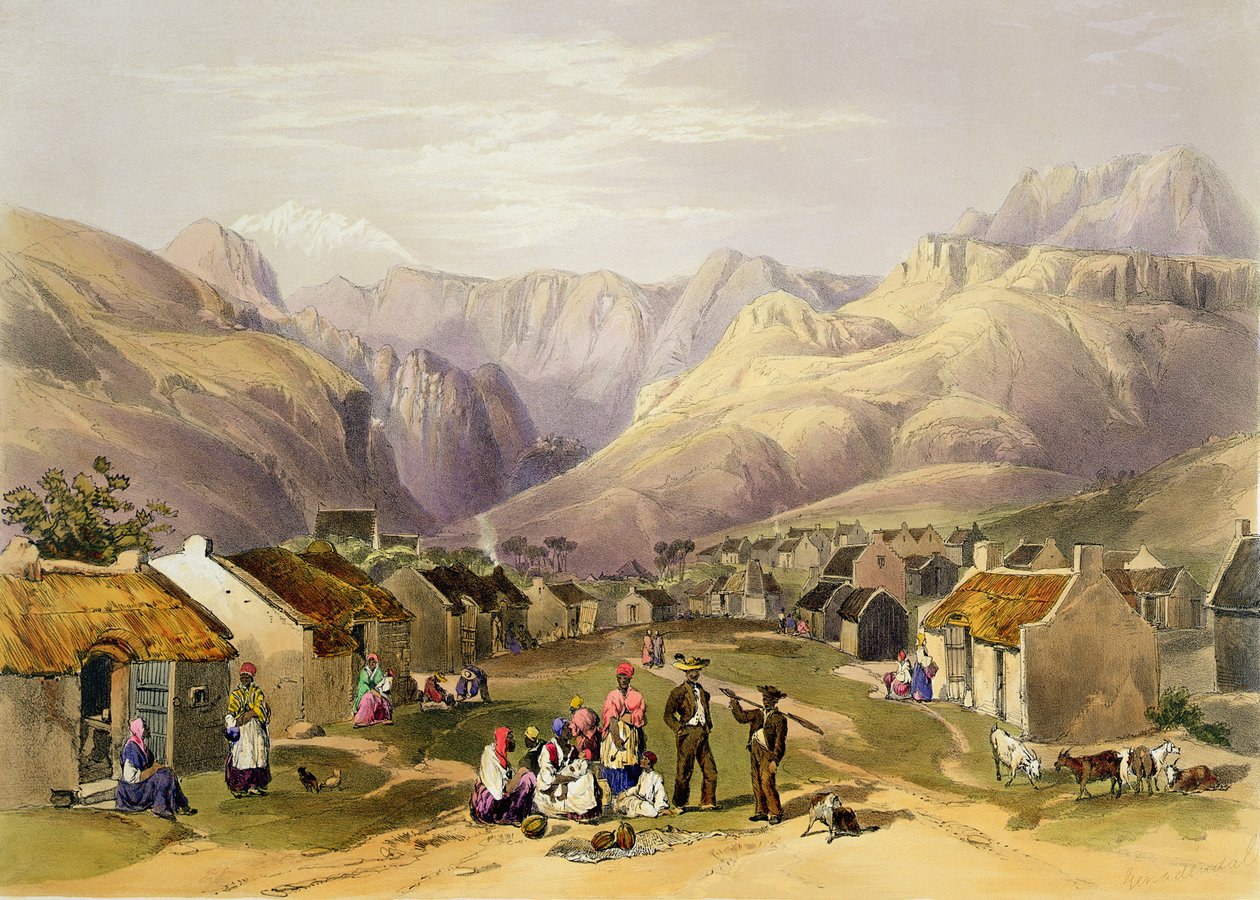 Genadendal, 9. tábla a "The Kafirs Illustrated" című könyvből, metszette J. Needham, 1849. alkotó: George French Angas