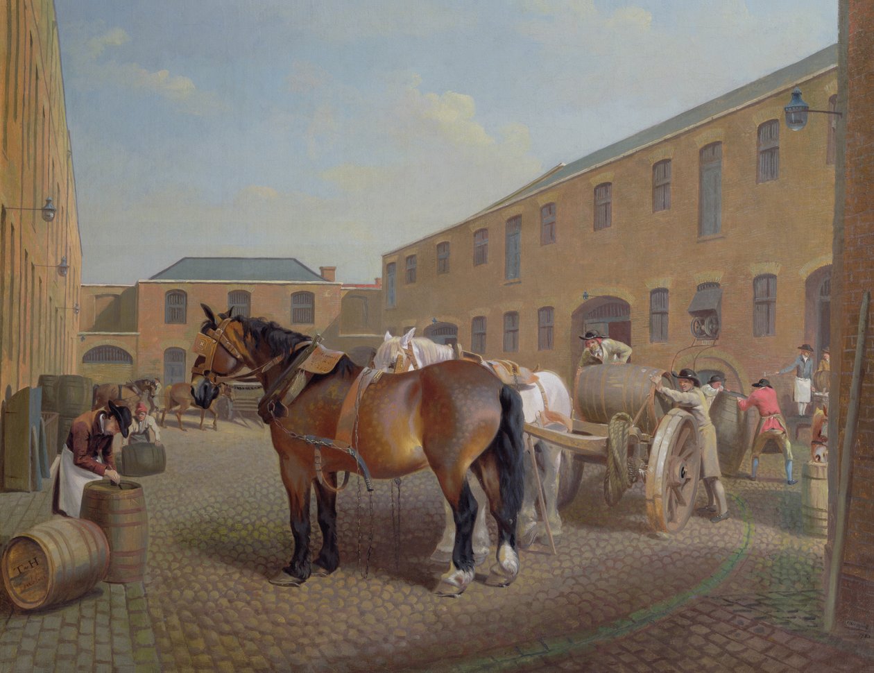 Loading the Drays a Whitbread Breweryben, Chiswell Street, London, 1783 alkotó: George Garrard