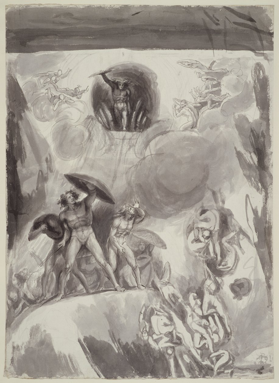 A lázadó angyalok bukása, 1790 (toll és tinta WC-vel ceruzával papíron) alkotó: George Romney